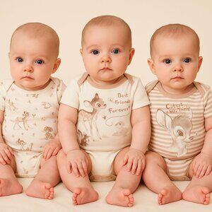 NWT Disney Baby 0-3M Wishes Dreams Bambi Short Sleeve Bodysuits LOT of 3 Cotton